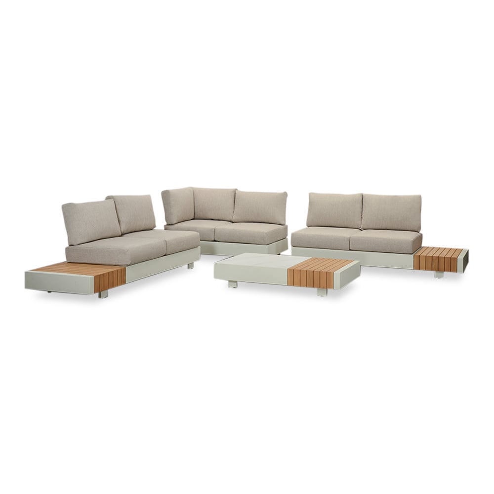 Verona hoek loungeset met all weather kussens 6 personen | aluminium + teakhout | beige | 4-delig - 345x275cm