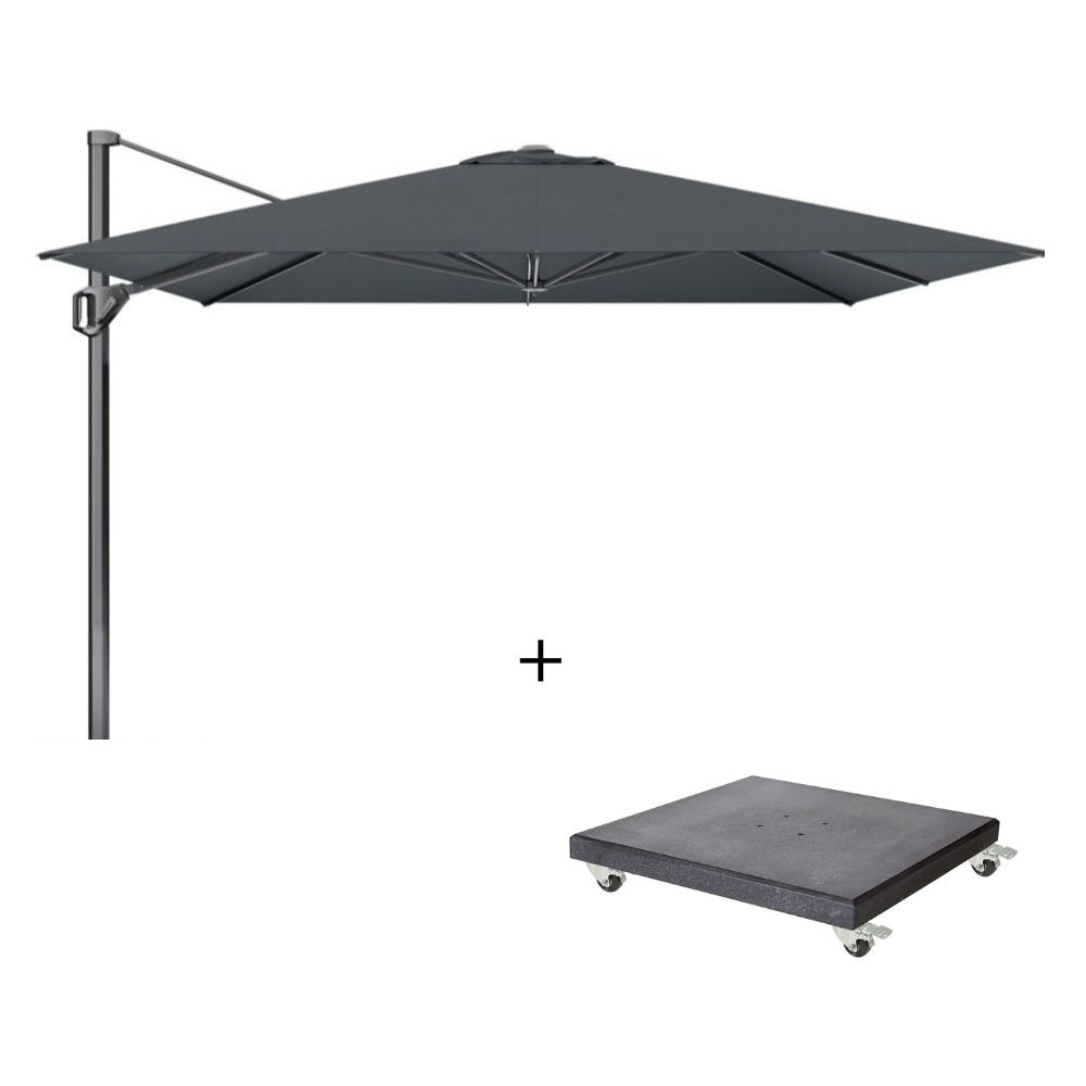 Challenger T¹ zweefparasol - premium doek | 350x350cm met Modena parasolvoet 120kg | Faded Black