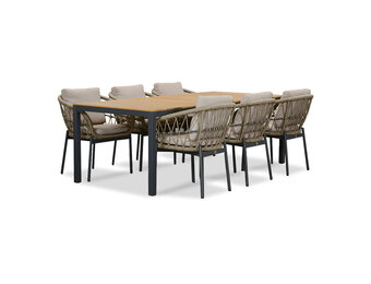 Delta/Dakota beige/antraciet dining tuinset | 6 personen | teakhout + touw | 220cm