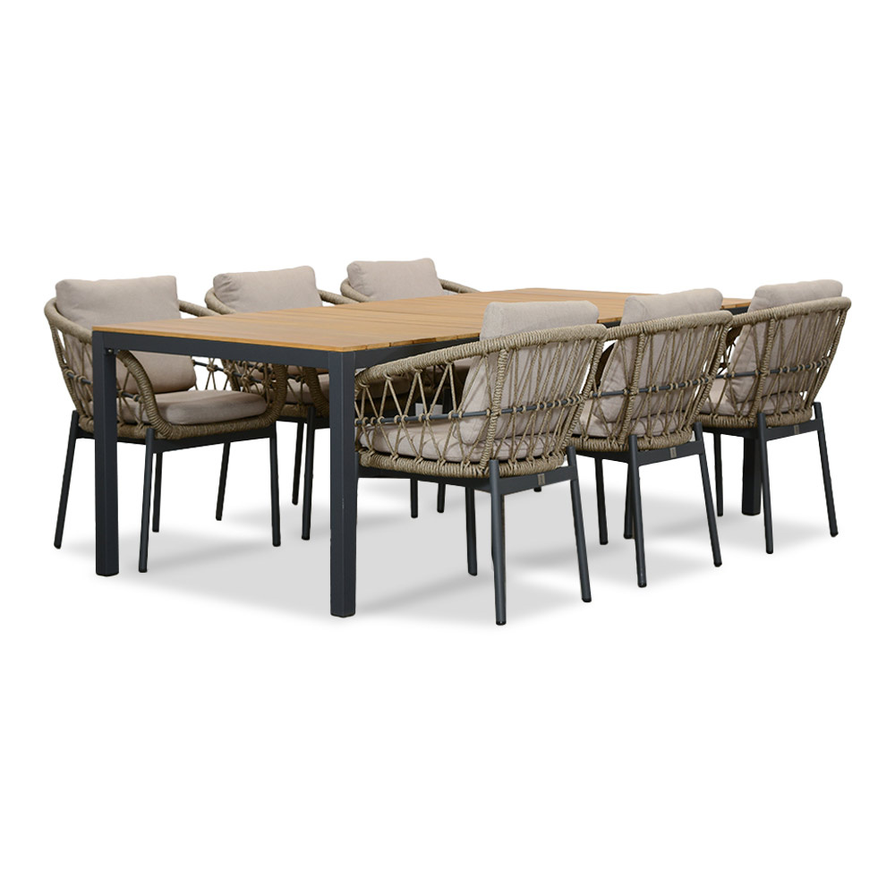 Delta/Dakota beige/antraciet dining tuinset | 6 personen | teakhout + touw | 220cm afbeelding