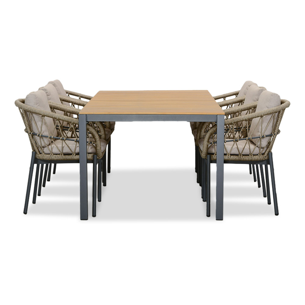 Delta/Dakota beige/antraciet dining tuinset | 6 personen | teakhout + touw | 220cm