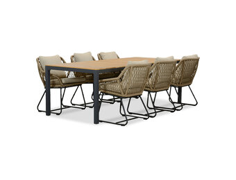 Delta/Portofino Sahara Dust dining tuinset | 6 personen | teakhout + touw | 220cm
