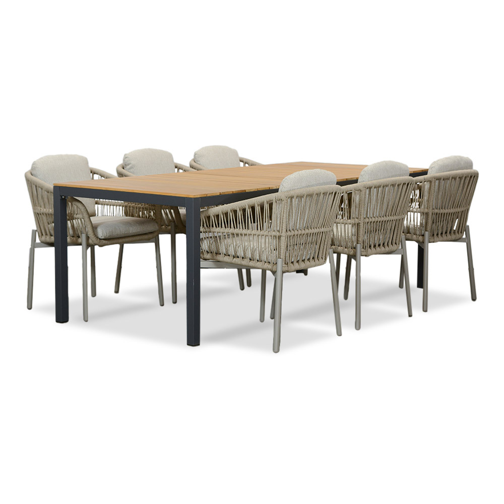 Delta/Rico zand dining tuinset | 6 personen | teakhout + aluminium | 220cm afbeelding