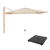Challenger T² zweefparasol - premium doek | 260x350cm met parasolvoet 90kg | Champagne/Teak look