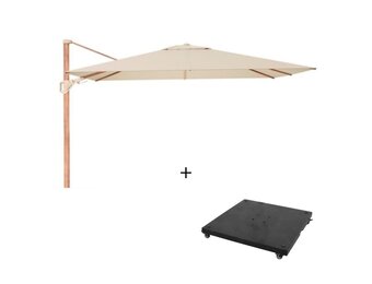 Challenger T² zweefparasol - premium doek | 260x350cm met parasolvoet 90kg | Champagne/Teak look