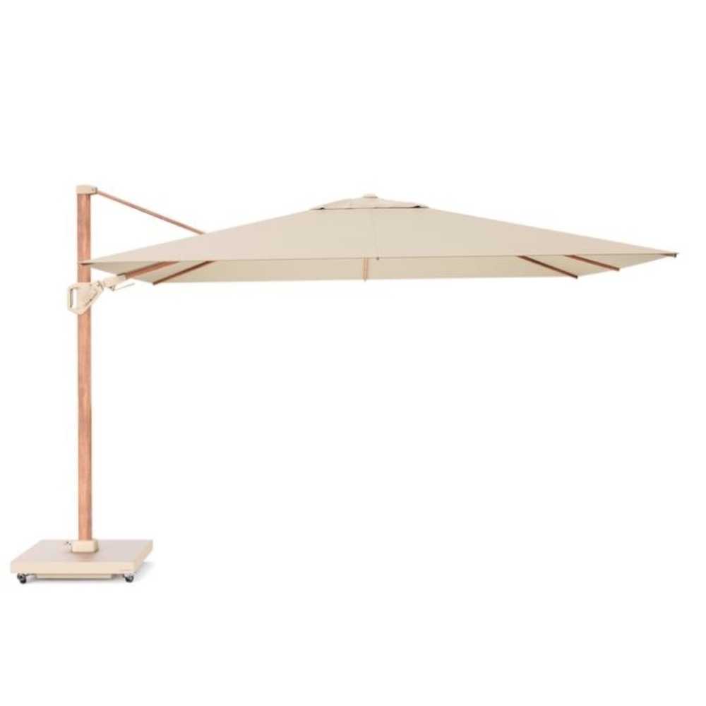 Challenger T² zweefparasol - premium doek | 260x350cm met Salerno parasolvoet 90kg | Champagne/Teak look