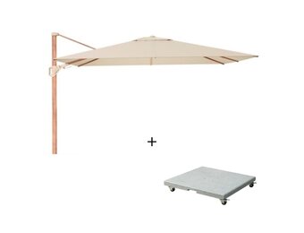 Challenger T² zweefparasol - premium doek | 260x350cm met Salerno parasolvoet 90kg | Champagne/Teak look
