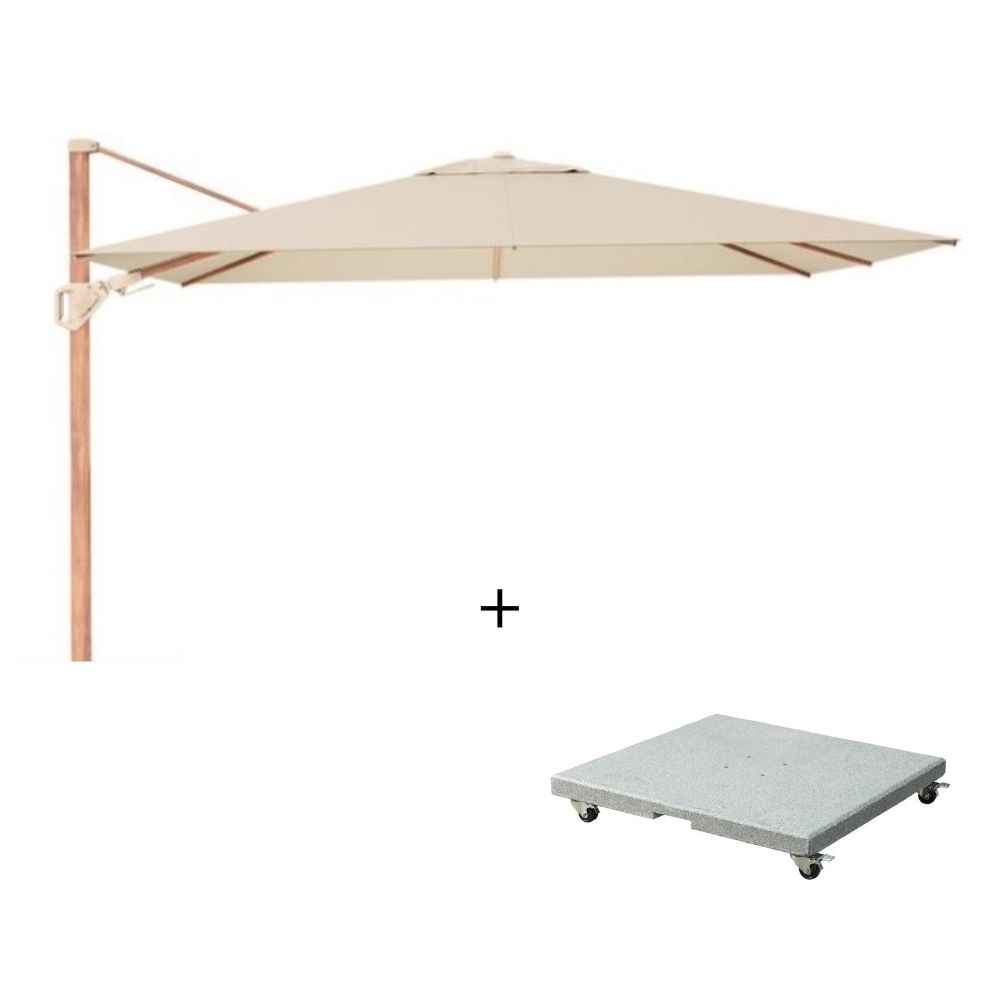 Challenger T² zweefparasol - premium doek | 260x350cm met Salerno parasolvoet 90kg | Champagne/Teak look afbeelding