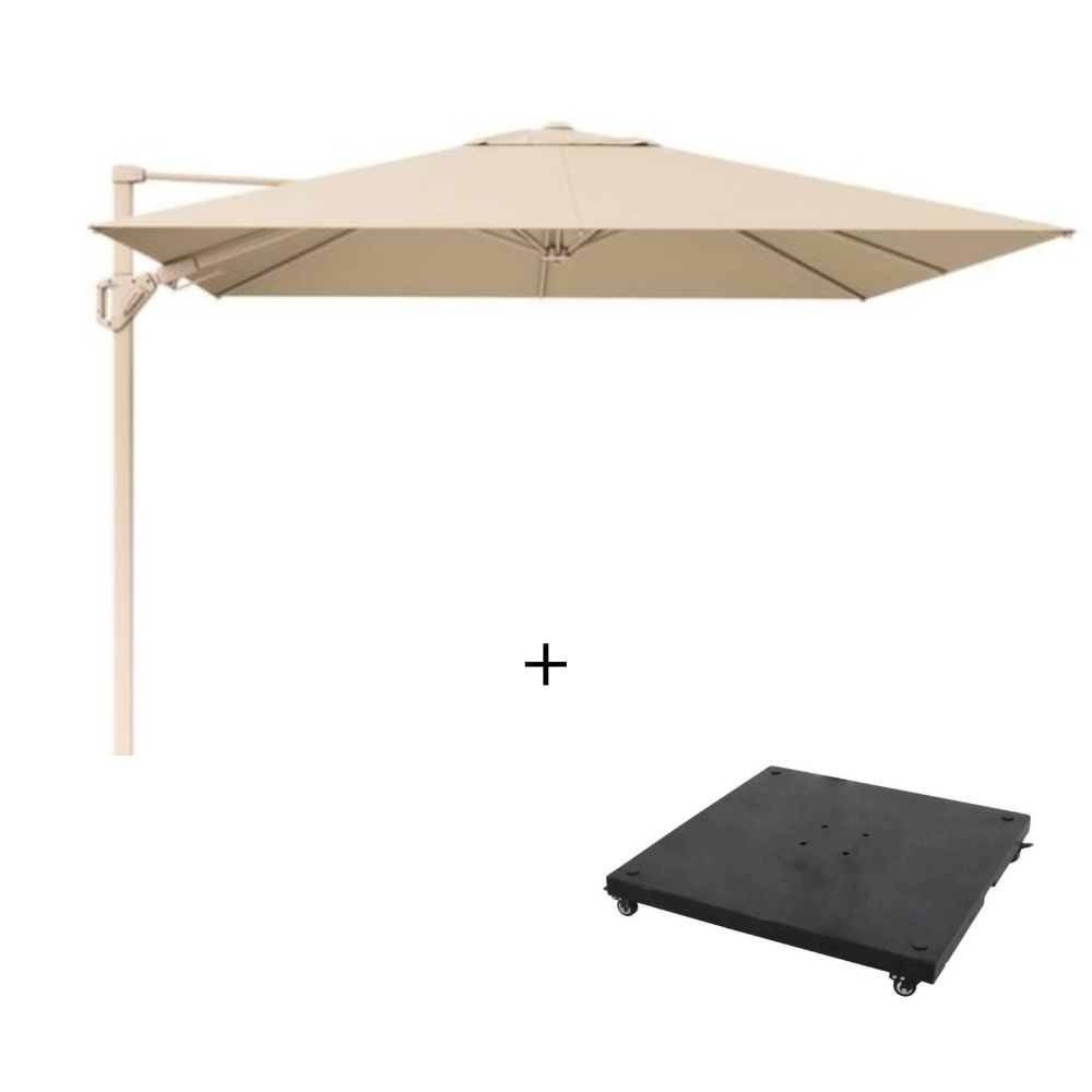 Challenger T² zweefparasol - premium doek | 300x300cm met parasolvoet 90kg | Champagne/Sandstone
