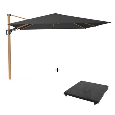 Challenger T² zweefparasol - premium doek | 300x300cm met parasolvoet 90kg | Faded Black/Teak look