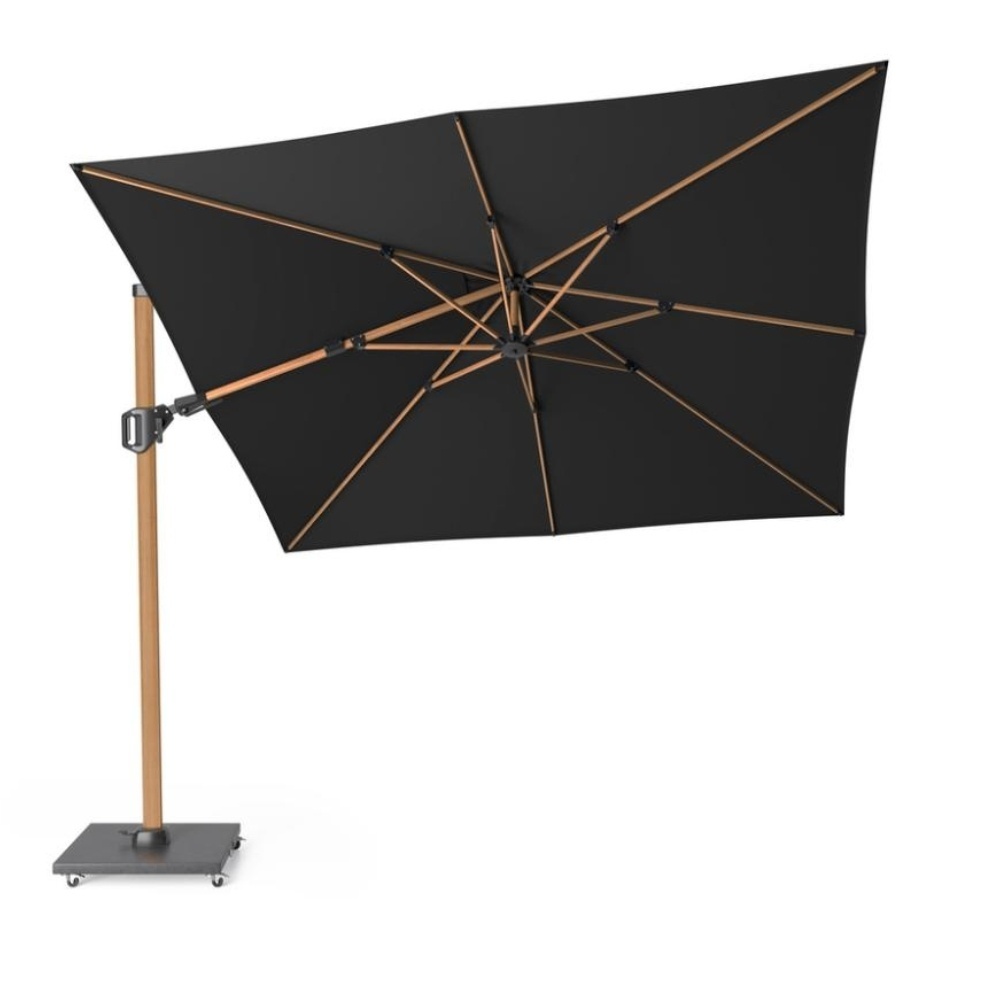 Challenger T² zweefparasol - premium doek | 300x300cm met Salerno parasolvoet 90kg | Faded Black/Teak look