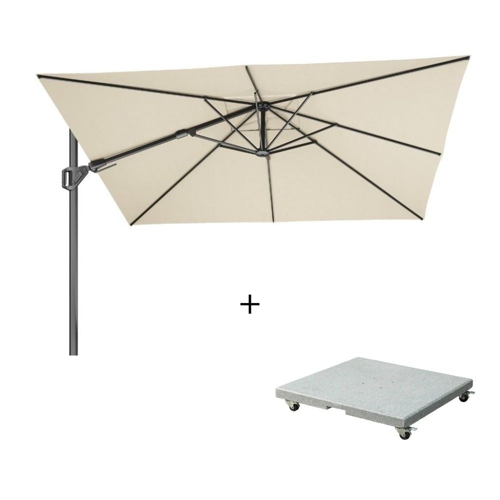 Challenger T² zweefparasol - premium doek | 300x300cm met Salerno parasolvoet 90kg | Champagne afbeelding