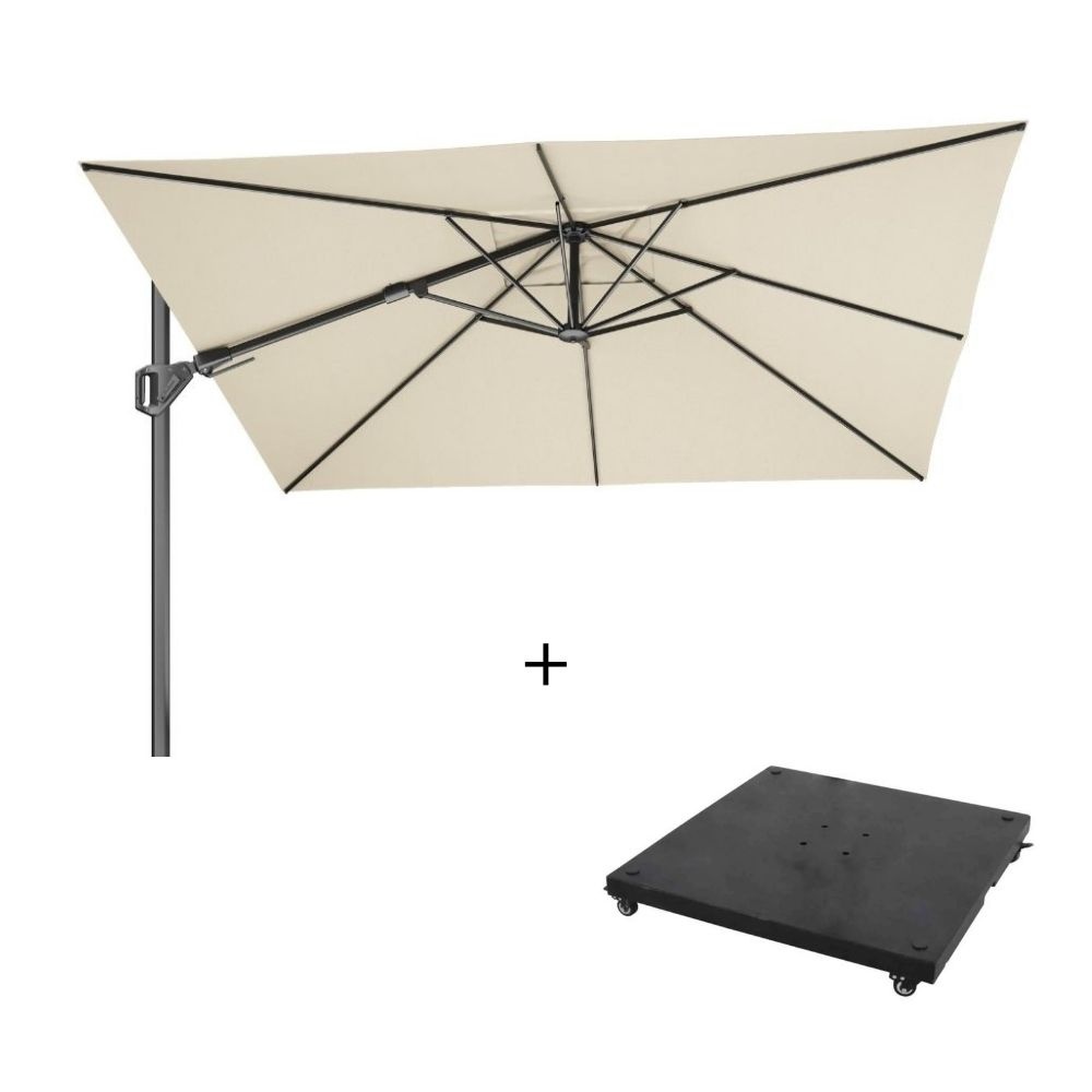 Challenger T² zweefparasol - premium doek | 300x300cm met parasolvoet 90kg | Champagne
