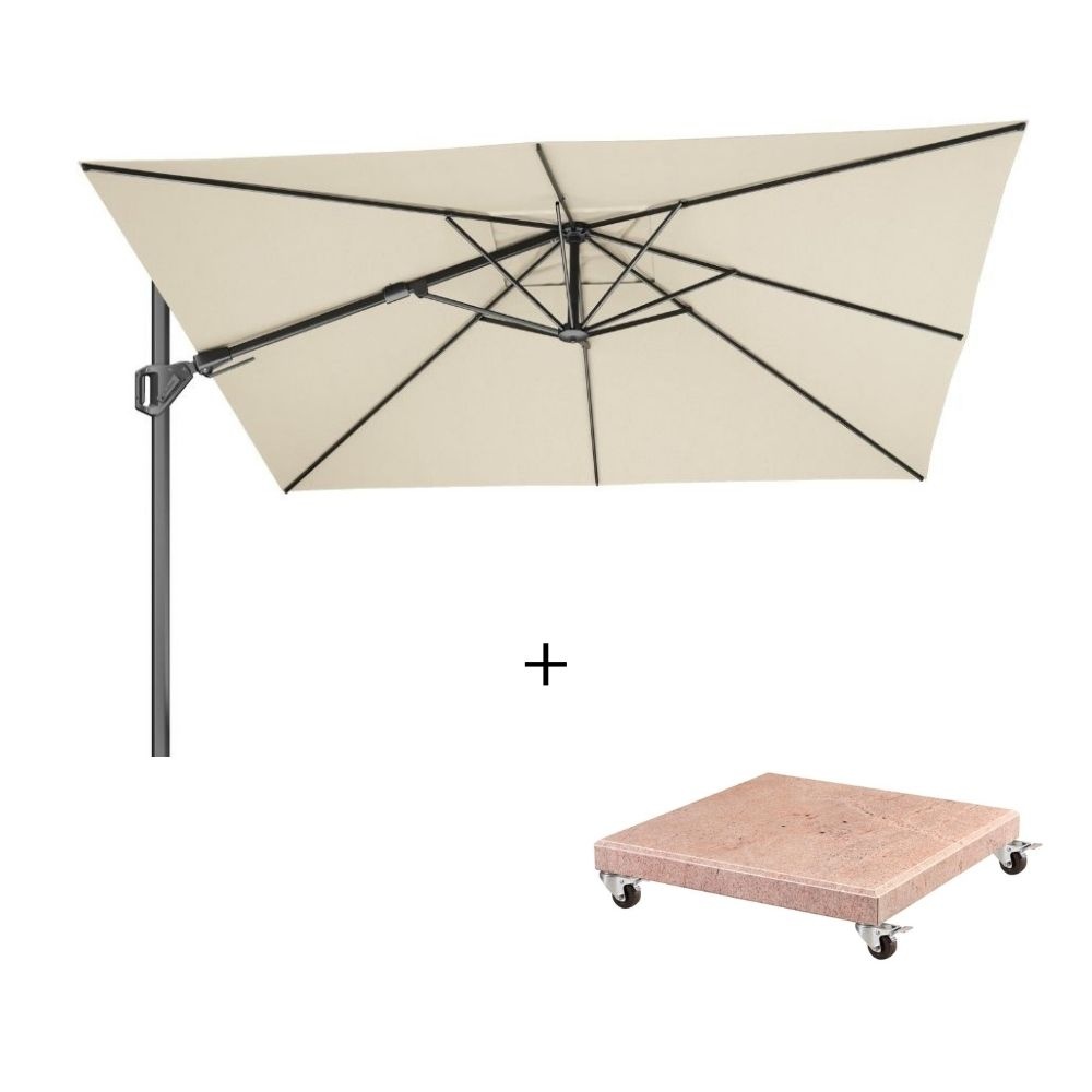 Challenger T² zweefparasol - premium doek | 300x300cm met Venezia parasolvoet 90kg | Champagne afbeelding