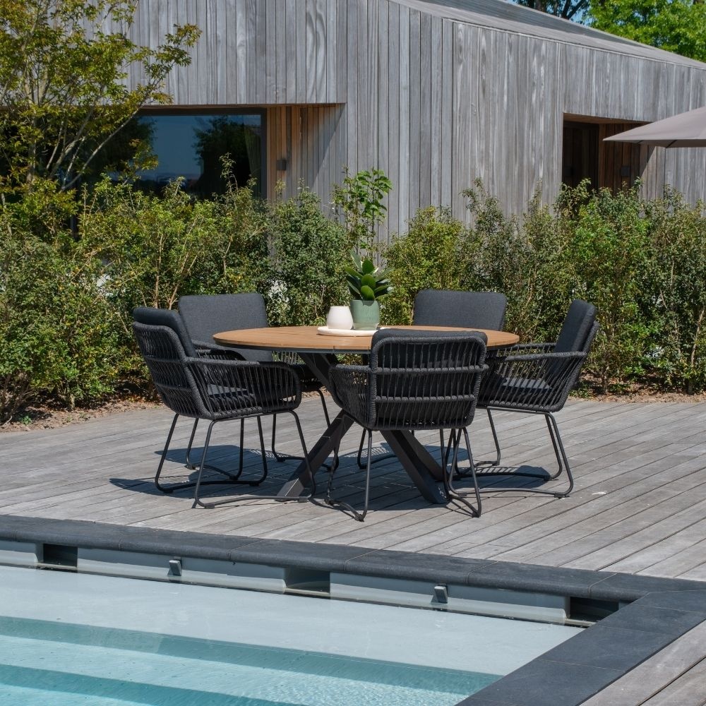 Cervo Natural/Harper Lava Grey dining tuinset | 5 personen | polywood + touw | 144cm afbeelding