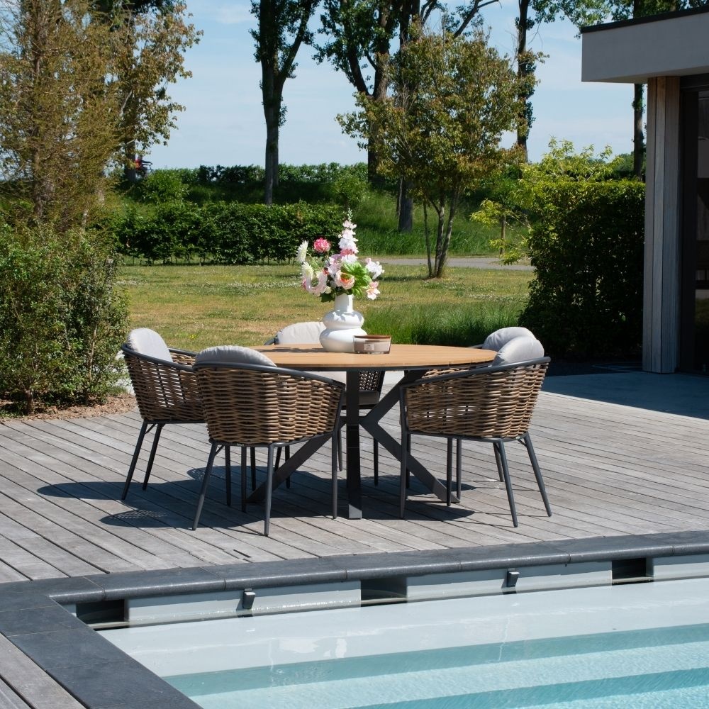 Cervo Natural/Lucca dining tuinset | 5 personen | polywood + wicker | 144cm