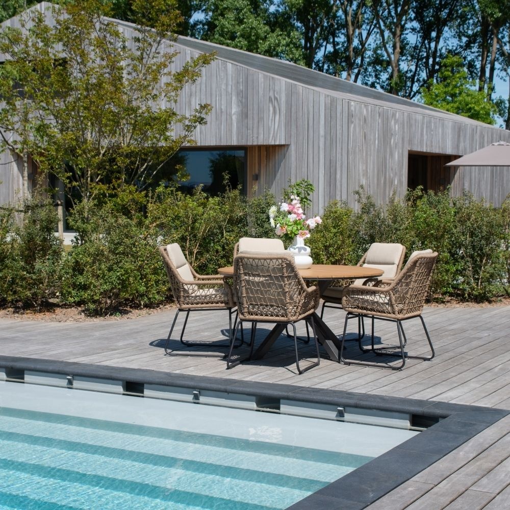 Cervo Natural/Valencia Sahara Dust dining tuinset | 5 personen | polywood + touw | 144cm afbeelding