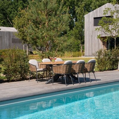Dallas antraciet/Lucca dining tuinset | 6 personen | polywood + wicker | 220cm