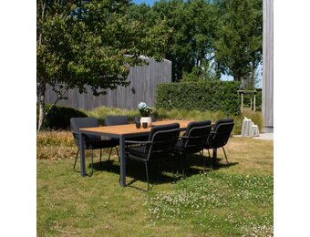 Delta/Harper Lava Grey dining tuinset | 6 personen | teakhout + touw | 220cm