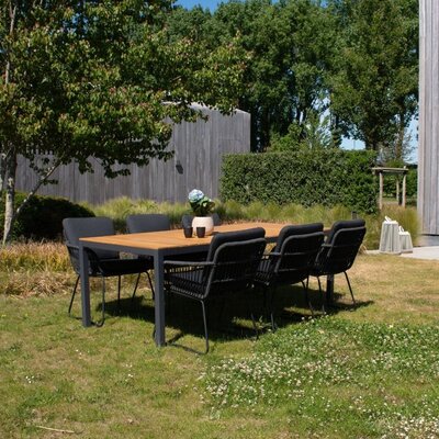 Delta/Harper Lava Grey dining tuinset | 6 personen | teakhout + touw | 220cm