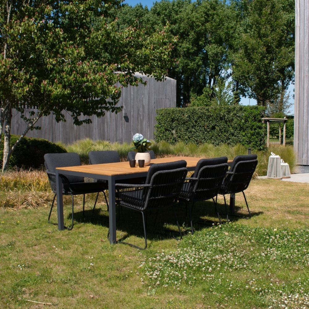 Delta/Harper Lava Grey dining tuinset | 6 personen | teakhout + touw | 220cm