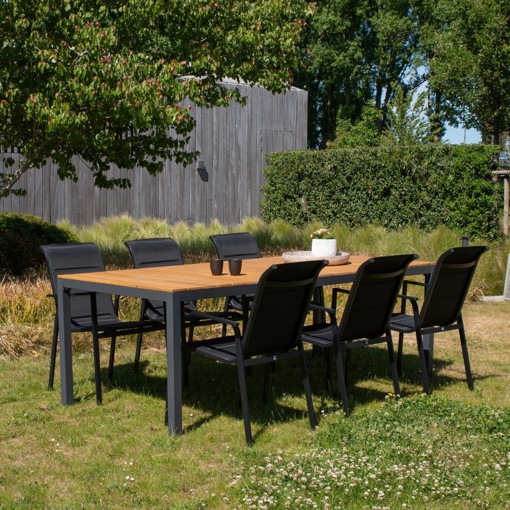 Delta/Toledo dining tuinset | 6 personen | teakhout + aluminium | 220cm
