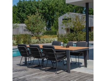 Vigo/Harper Lava Grey dining tuinset | 6 personen | teakhout + touw | 260cm