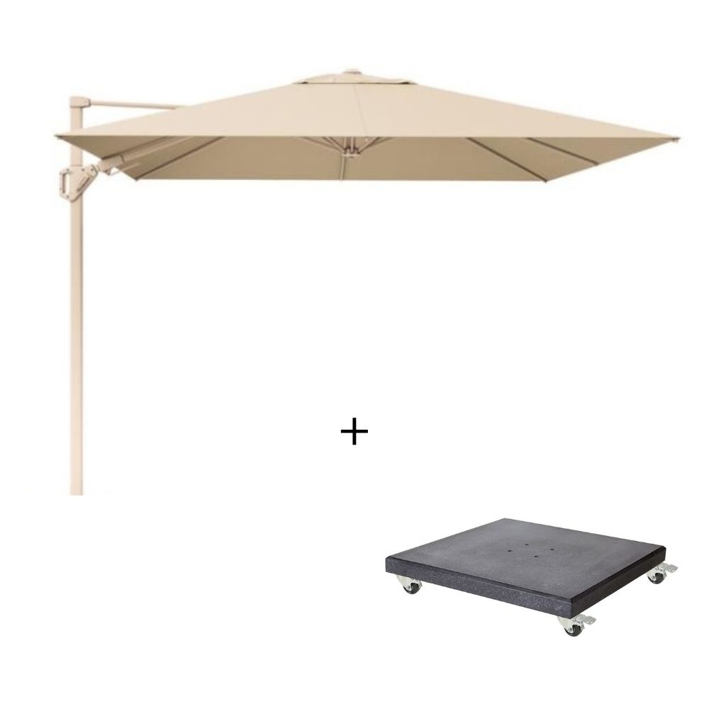 Challenger T² zweefparasol - premium doek | 300x300cm met Modena parasolvoet 90kg | Champagne/Sandstone