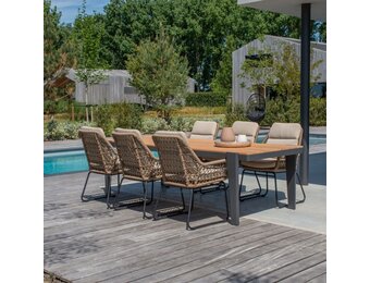 Vigo/Valencia Sahara Dust dining tuinset | 6 personen | teakhout + touw | 260cm