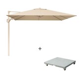 Challenger T² zweefparasol - premium doek | 300x300cm met Salerno parasolvoet 90kg | Champagne/Sandstone