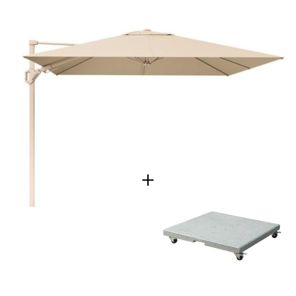 Challenger T² zweefparasol - premium doek | 300x300cm met Salerno parasolvoet 90kg | Champagne/Sandstone