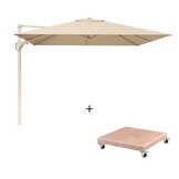 Challenger T² zweefparasol - premium doek | 300x300cm met Venezia parasolvoet 90kg | Champagne/Sandstone