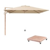 Challenger T² zweefparasol - premium doek | 300x300cm met Venezia parasolvoet 90kg | Champagne/Teak look