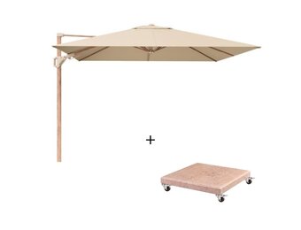 Challenger T² zweefparasol - premium doek | 300x300cm met Venezia parasolvoet 90kg | Champagne/Teak look