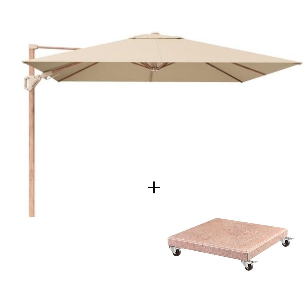 Challenger T² zweefparasol - premium doek | 300x300cm met Venezia parasolvoet 90kg | Champagne/Teak look afbeelding
