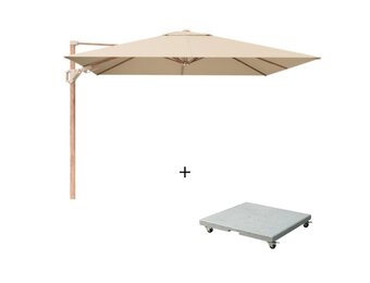 Challenger T² zweefparasol - premium doek | 300x300cm met Salerno parasolvoet 90kg | Champagne/Teak look