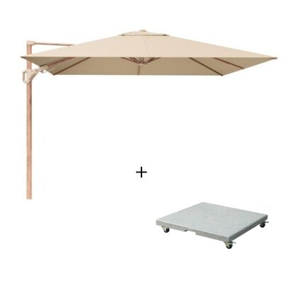 Challenger T² zweefparasol - premium doek | 300x300cm met Salerno parasolvoet 90kg | Champagne/Teak look