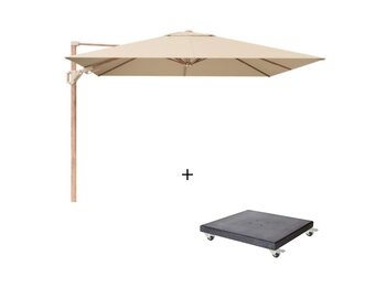 Challenger T² zweefparasol - premium doek | 300x300cm met Modena parasolvoet 90kg | Champagne/Teak look