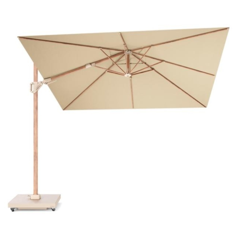 Challenger T² zweefparasol - premium doek | 300x300cm met Modena parasolvoet 90kg | Champagne/Teak look
