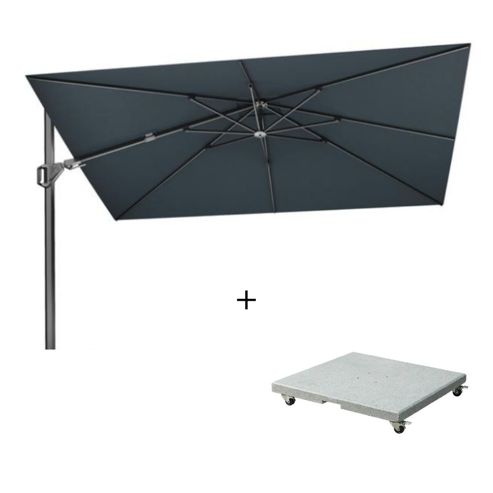 Challenger T² zweefparasol - premium doek | 260x350cm met Salerno parasolvoet 90kg | Faded Black