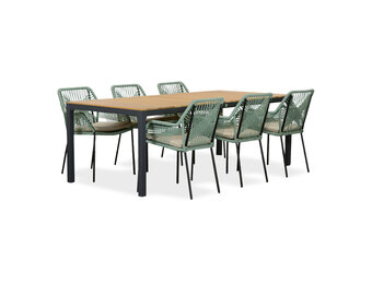Delta/Seville mint dining tuinset | 6 personen | teakhout + touw | 220cm