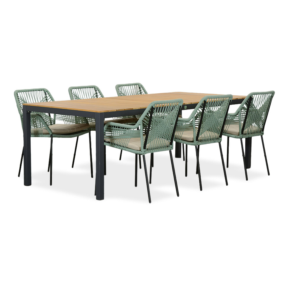 Delta/Seville mint dining tuinset | 6 personen | teakhout + touw | 220cm