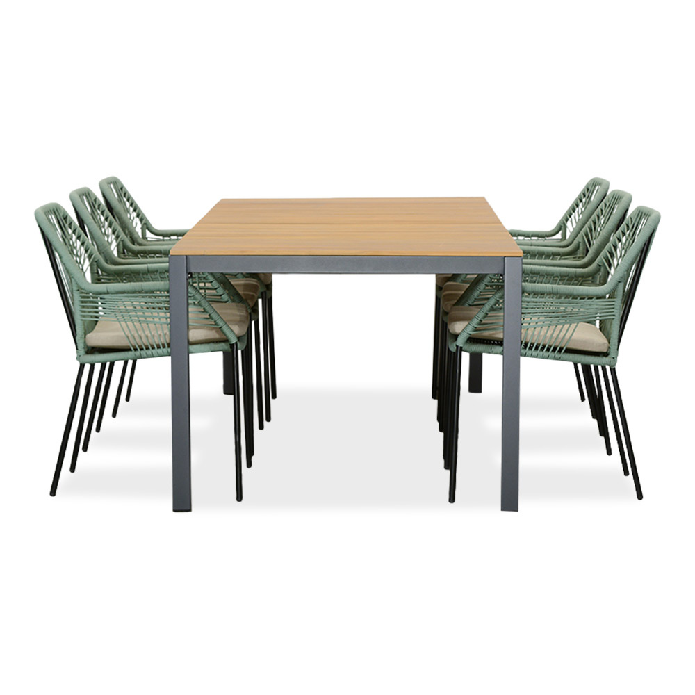Delta/Seville mint dining tuinset | 6 personen | teakhout + touw | 220cm