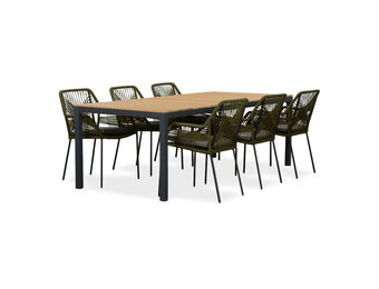 Delta/Seville olijfgroen dining tuinset | 6 personen | teakhout + aluminium | 220cm