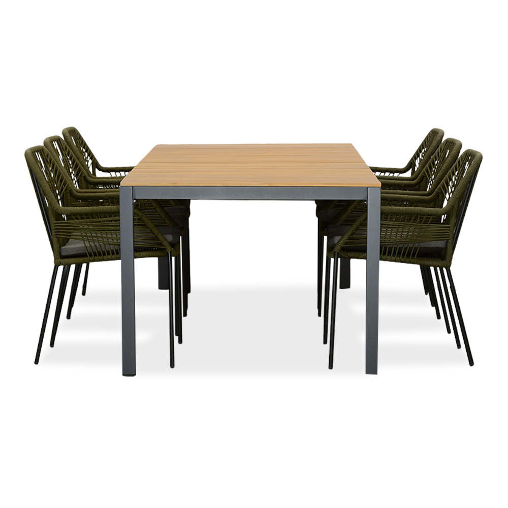 Delta/Seville olijfgroen dining tuinset | 6 personen | teakhout + aluminium | 220cm