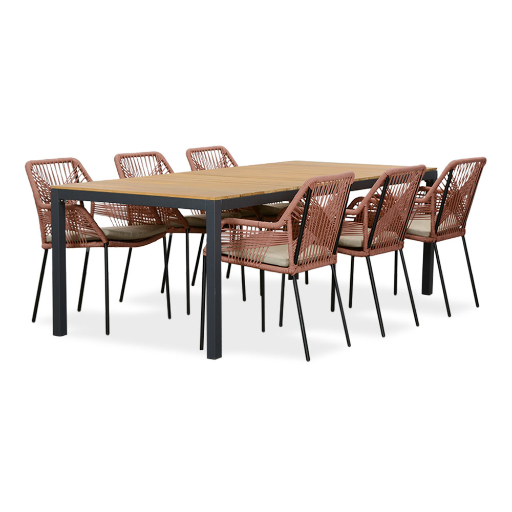 Delta/Seville terra dining tuinset | 6 personen | teakhout + aluminium | 220cm
