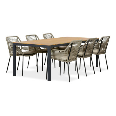Delta/Seville zand dining tuinset | 6 personen | teakhout + aluminium | 220cm