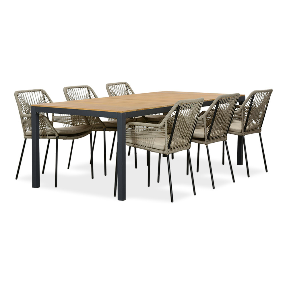 Delta/Seville zand dining tuinset | 6 personen | teakhout + aluminium | 220cm