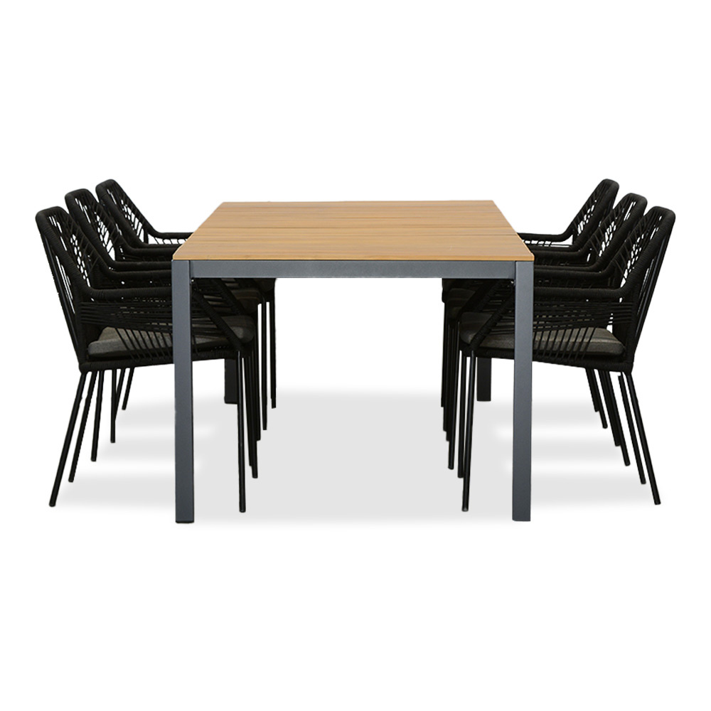 Delta/Seville zwart dining tuinset | 6 personen | teakhout + touw | 220cm