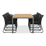 Delta/Tulum Lava Grey dining tuinset | 6 personen | teakhout + touw | 220cm